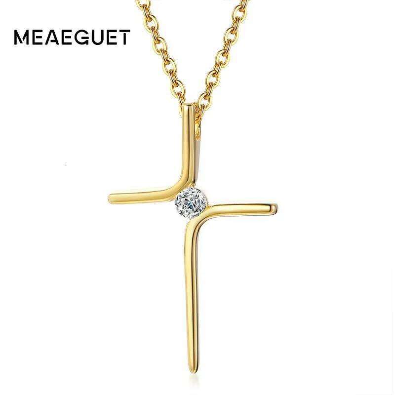 Cubic Zircon Cross Pendant Women Necklace Stainless Steel Charm CZ Stone Dainty Christian Jewelry Wholesale Z260123