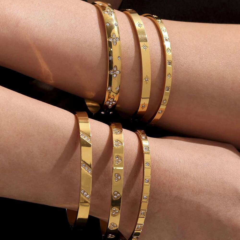 Stainless Steel Geometrically Exquisite Zircon Bracelet Bangle France PVD Gold Plated High Quality Summer Wrist Charm Jewelry Z260123