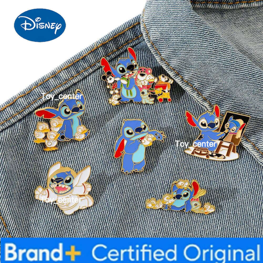 Disney 6 Pcs Cute Cartoon Creative Stitch Metal Badge Enamel Brooch Men's and Women's Clothing Bag Accessories Decorative Pin Souvenir H2601