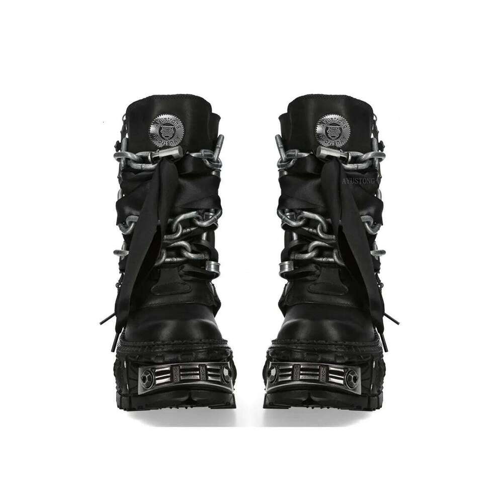 Thick Sole Metal Studded Chain Motorcycle 2026 New Round Toe Street Punk Rock Fashion Sporty Casual Y2K Gothic Boots
