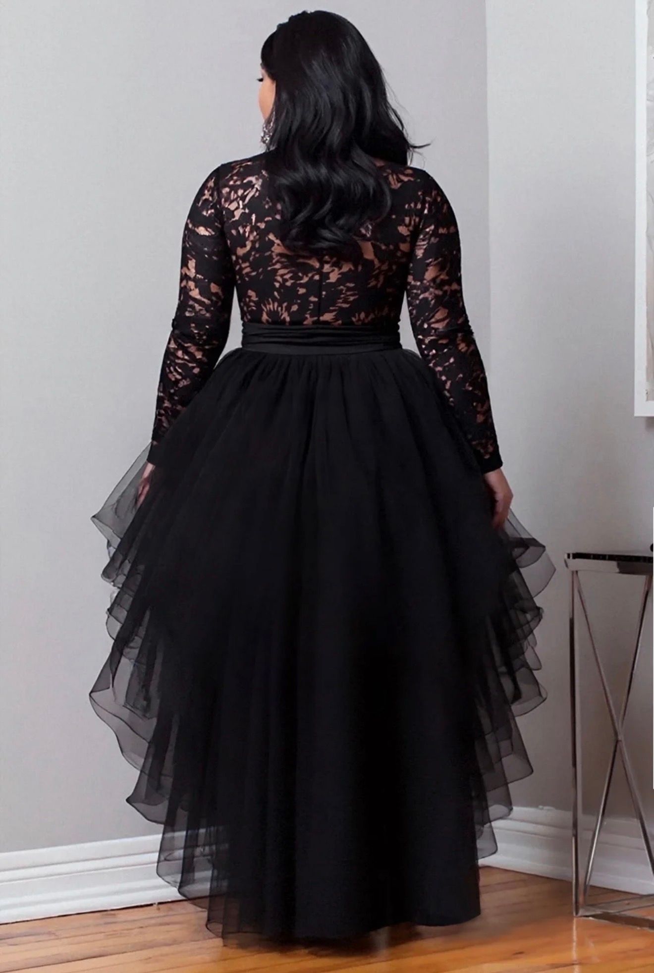 A Line Prom Dresses Lace Full Sleeves Hi Lo Tulle Evening Formal Party Second Birthday Engagement Reception Gowns Dress For Special Occasions 811 - view 5