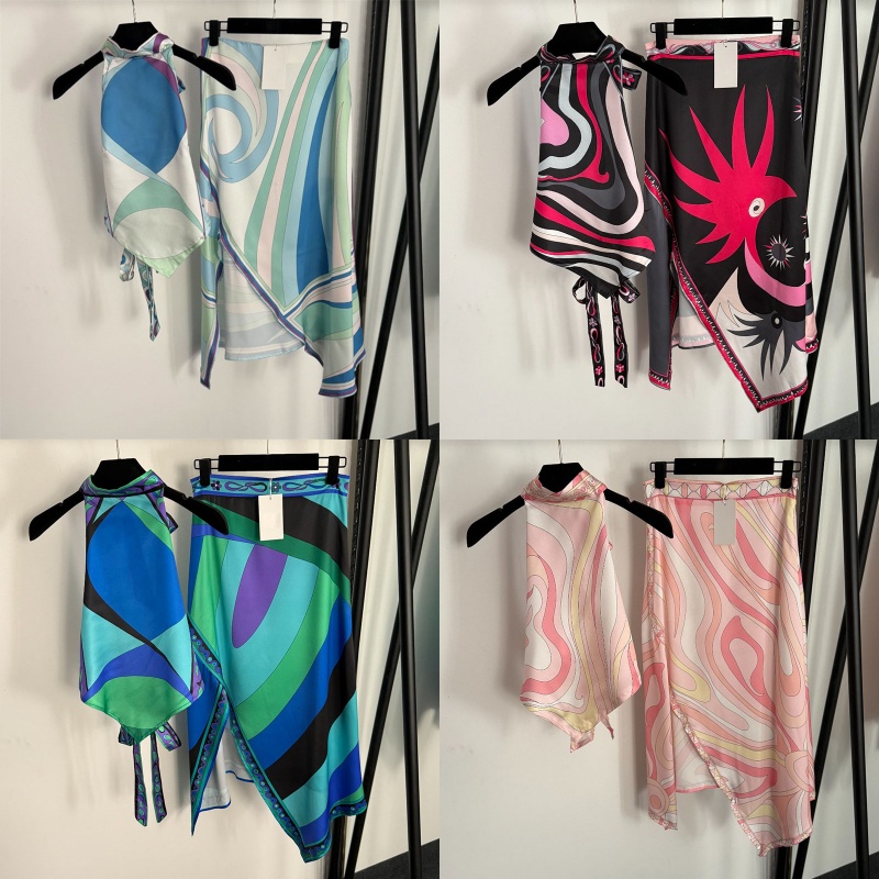 Women Luxury Vest Sarong Set Sexy Halter Sleeveless Top High Waist Slit Skirt Beach Holiday Outfit