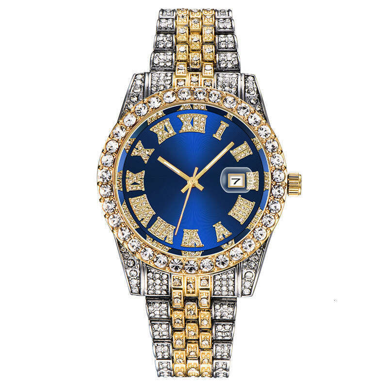 2PES/Set Luxury Fashion Set with Diamonds, European and American Hip-Hop Trendy Cool Men's Watch