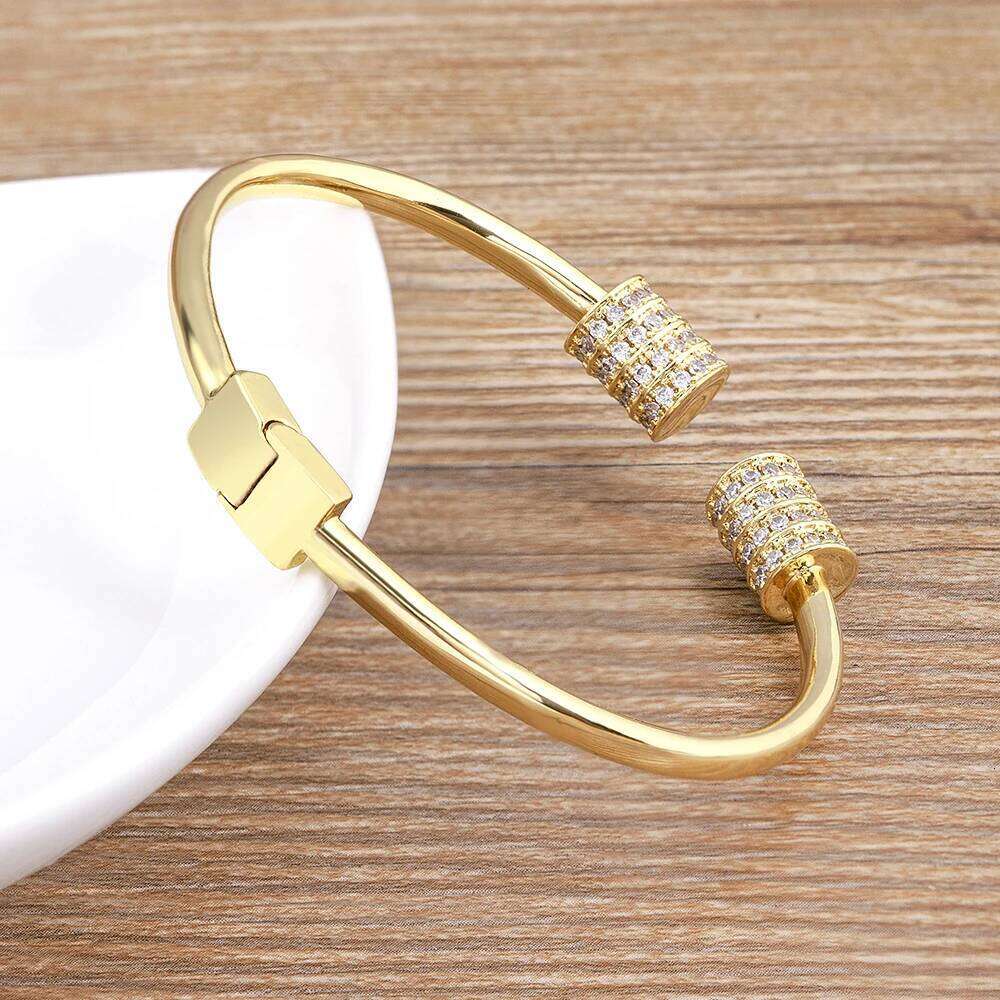 Nidin Fashion Female White Zircon Stone Bracelet Gold Plated Open Adjustable Bangle For Women Wedding Birthday Jewelry Gifts Z260123