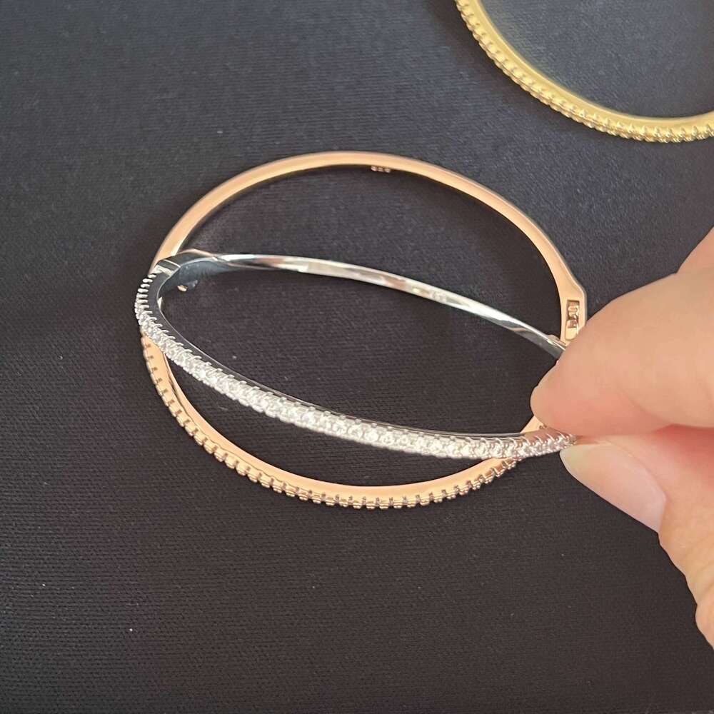 Pure 925 Sterling Full Diamond Classic Design Party Jewelry Friendship Bracelet Silver Bangle Rose Gold 17CM Z260123