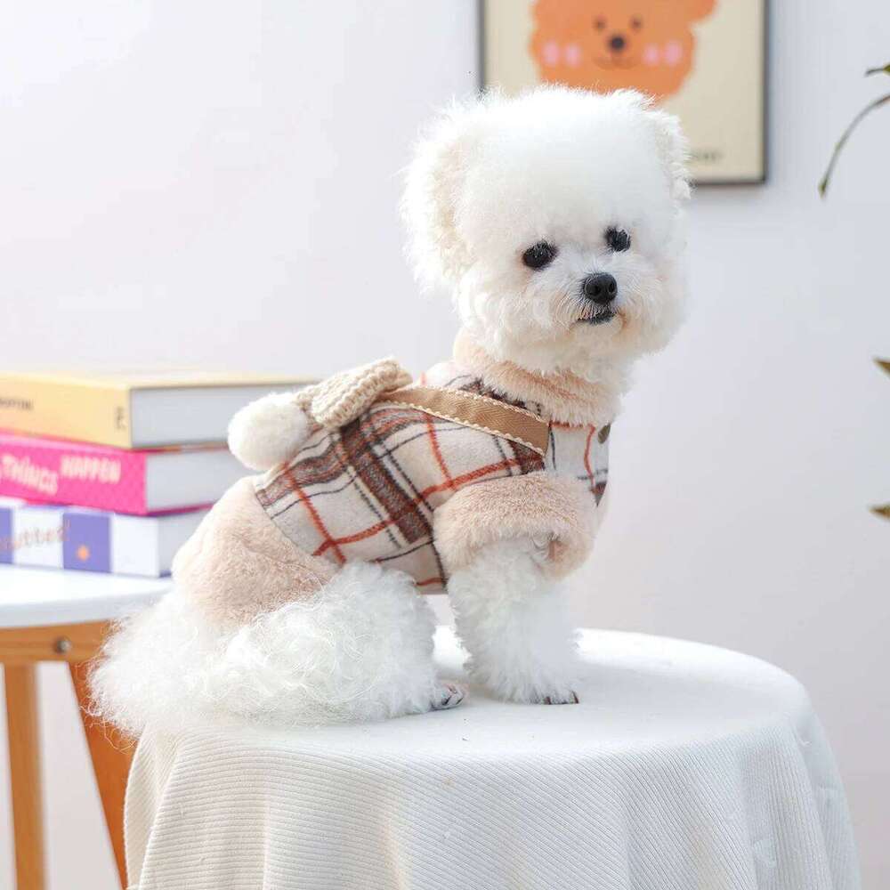 Pet jacket with bowknot decoration for cats and dogs, thickened and warm clothing for autumn and winter, providing cold protection