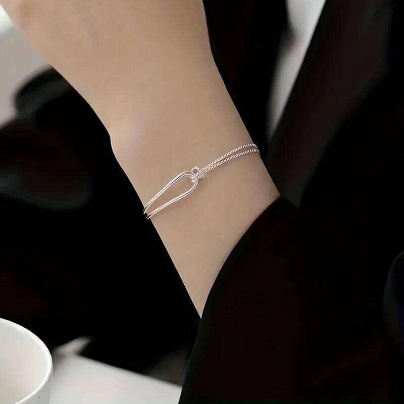 New S925 Silver Minimalist Geometric Collage Bracelet Women's Jewelry Exquisite Elegant for Birthday and Christmas Gifts Z260123