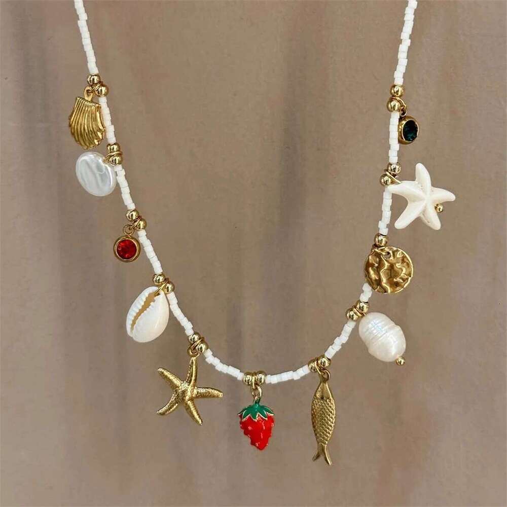 Bohemian Beach Shell Imitation Pearl Sea Star Conch Pendant Necklace Jewelry Gold Plated Color Preserved Z260123