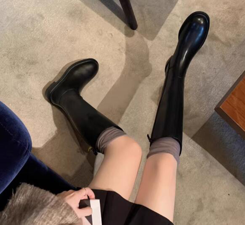 Ladies' Equestrian boots, long boots, knight's knee boots,with box pointed buckle pants, shark style high leg knight boots, black fashion