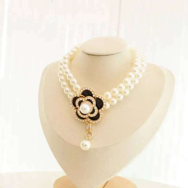 Pet Floral Camellia Ornament Pearl Necklace Small Cat And Dog Collar