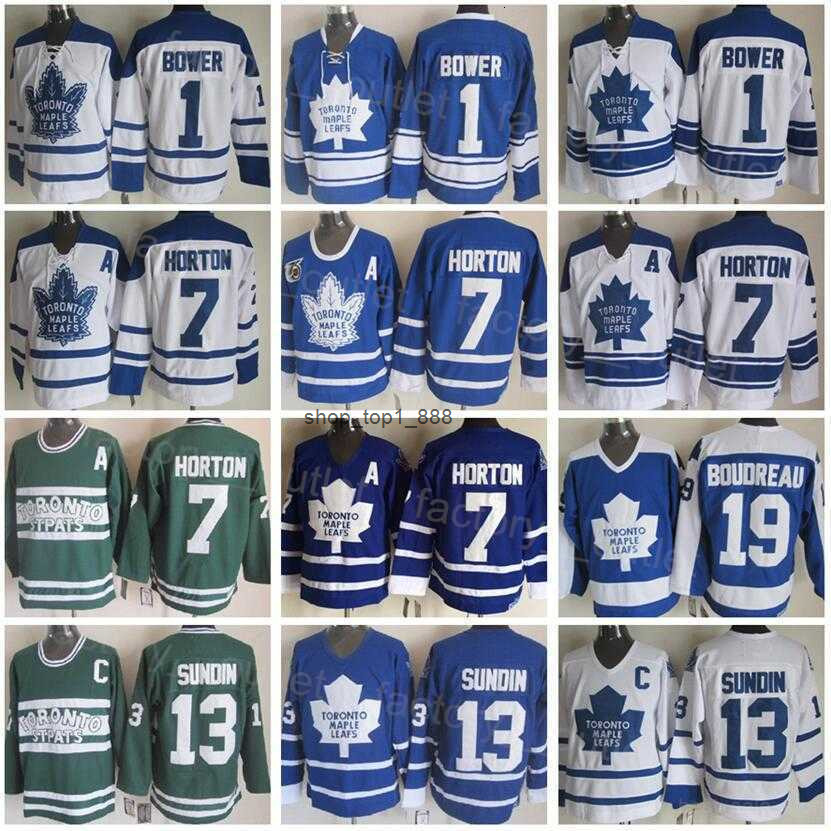 Throwback Torontos Retro Maple Leafs Hockey 19 Bruce Boudreau Jersey 1 Johnny Bower 13 Mats Sundin 7 Tim Horton 7 Lanny McDonald Vintage shirt