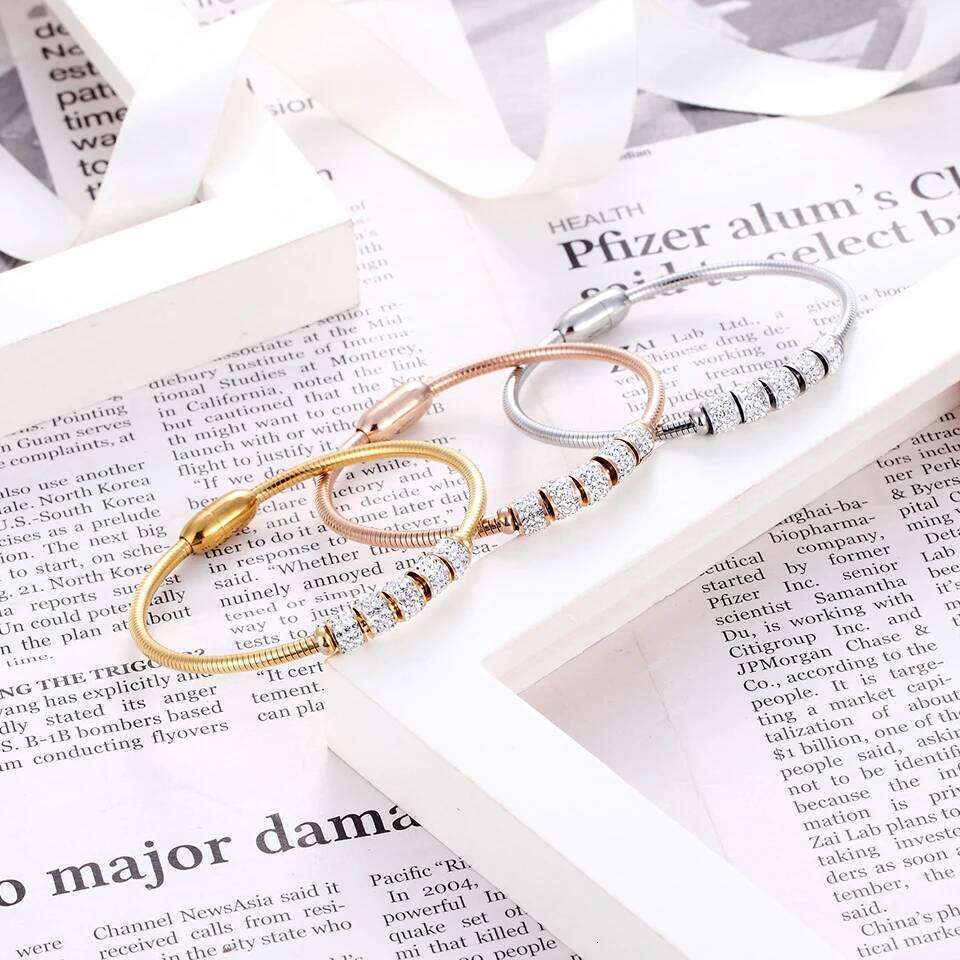 BORASI Surface Crystal Adjustable Cubic Zircon Bangle Jewelry Rose Gold Color Stainless Steel Charm Bracelet For Women Z260123