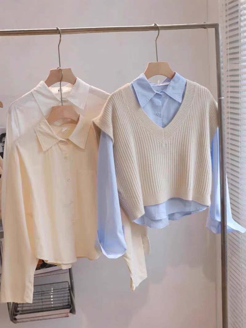 Spring and Autumn Short Shirt for Women New Small Size Inner and Outer Wear Student Shirt Long Sleeve Stylish French Top Trendy