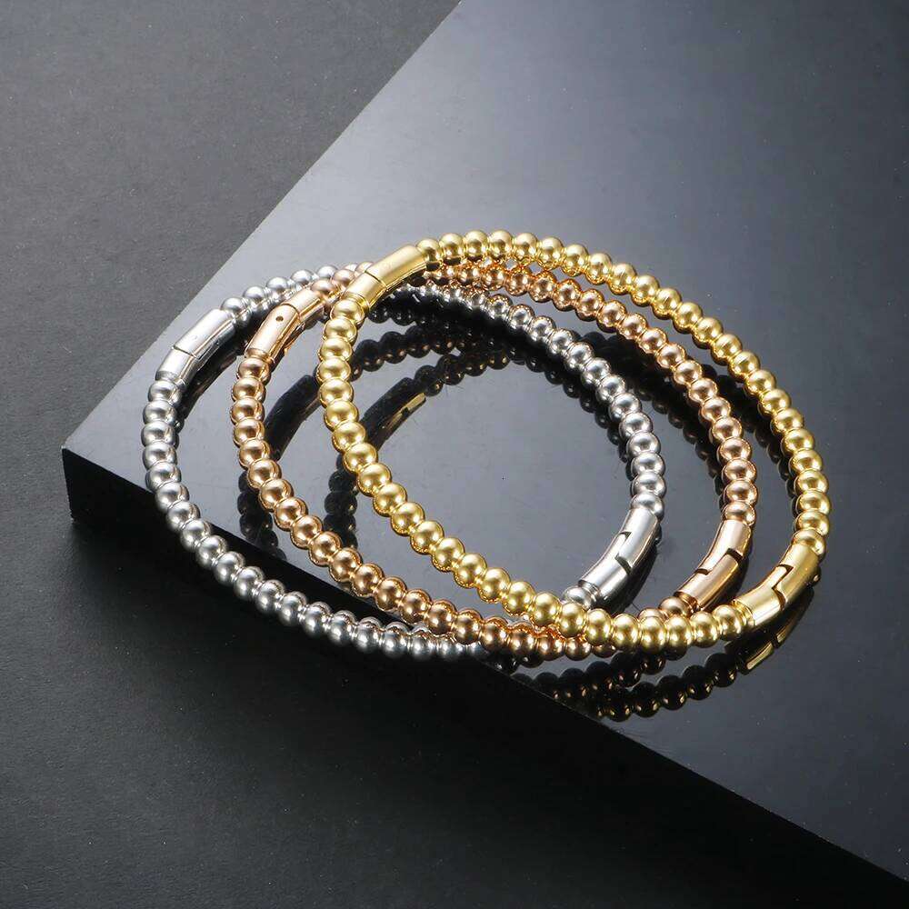Trendy Round Ball Beaded Bracelets Bangles High Quality Stainless Steel Twist Balls Dots Bead Bangle for Women Jewelry Wholesale Z260123