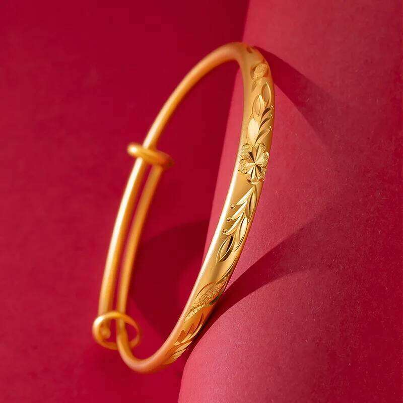 Simple Smooth 18K Gold Cuff Bracelets for Men and Women Flower Jewelry Party Gothic Girl Charm Bracelet Z260123