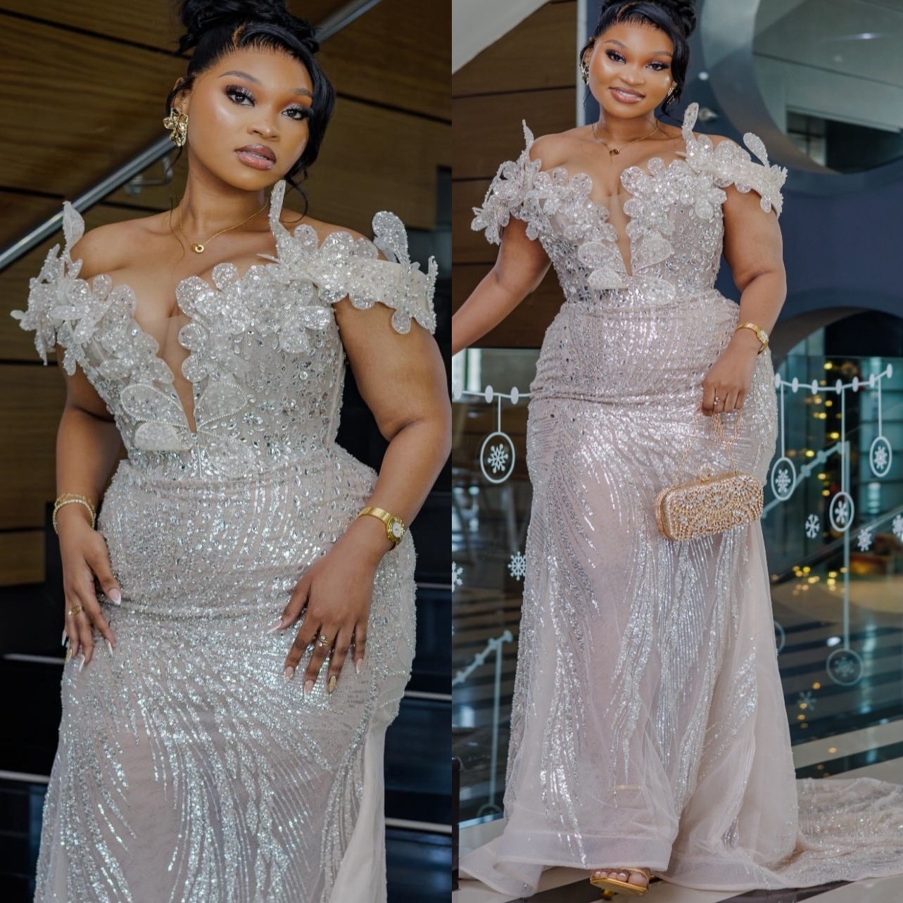 Aso Ebi Ivory Mermaid Prom Dresses 2026 Flowers Crystals Sequined Evening Formal Party Second Birthday Reception Gowns Dress For Special Occasions
