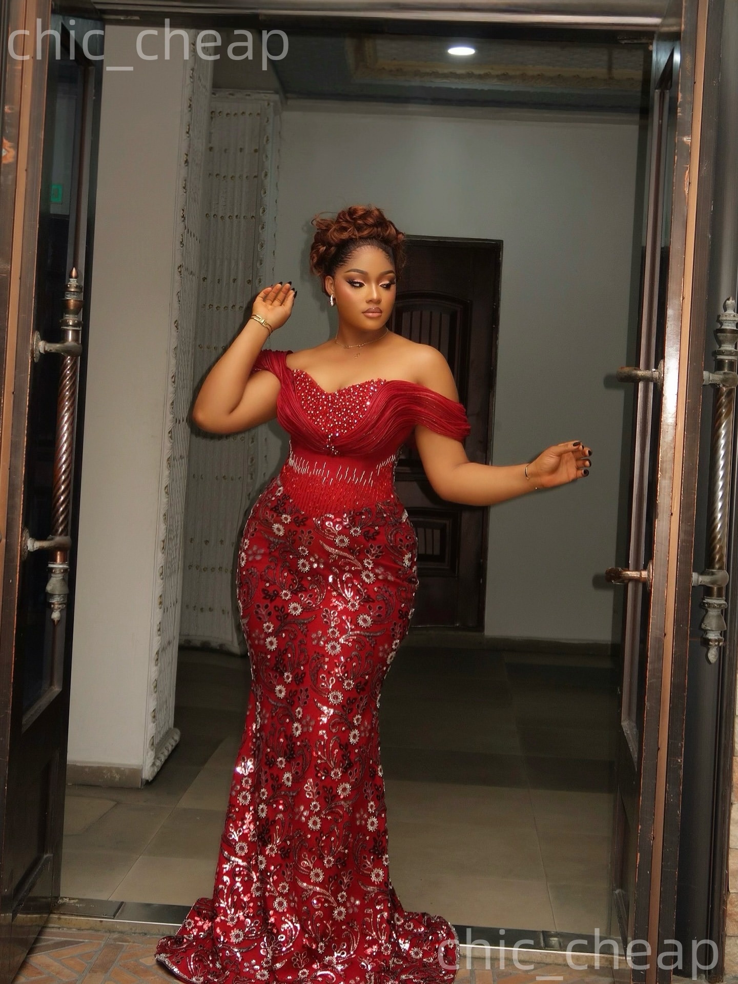 Aso Ebi Dark Red Mermaid Prom Dresses 2026 Sweetheart Sequined Beaded Crystals Evening Formal Party Second Birthday Reception Gowns Dress For Special 