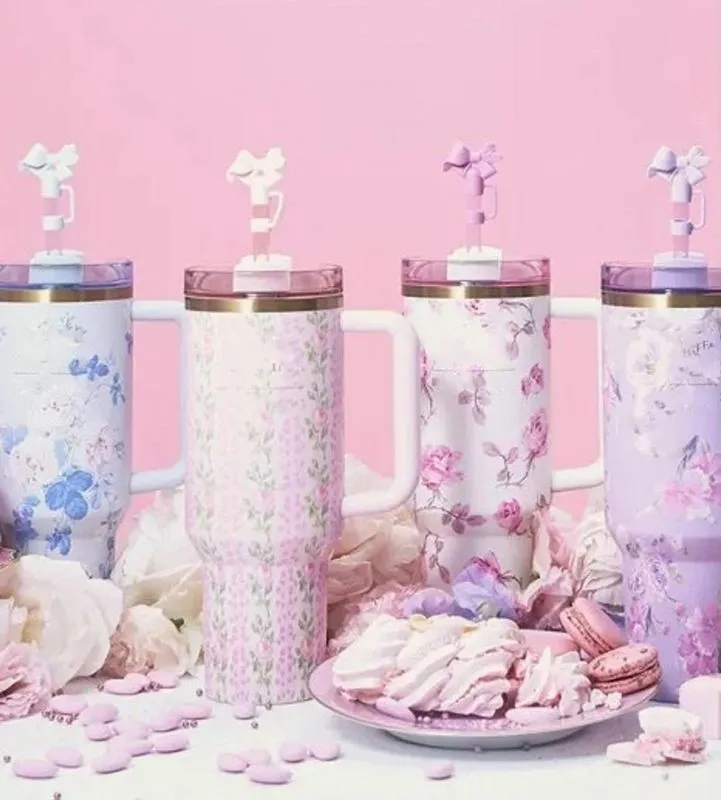 US Warehouse 40Oz Tumbler 14Oz Rosa Limited Edition Christmas Beaux Pink Stainless Steel Mug With Lid And Straw Cups Wicked Green