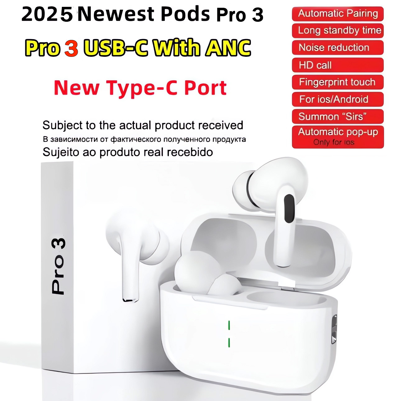 2025 air Pods Pro 3 ANC USB C earbuds Pods 4th Gen headphones TWS Wireless Bluetooth Earphones Pods Pro 2 Earbuds Earphone Handfree Headset For iPhone 17 pro max