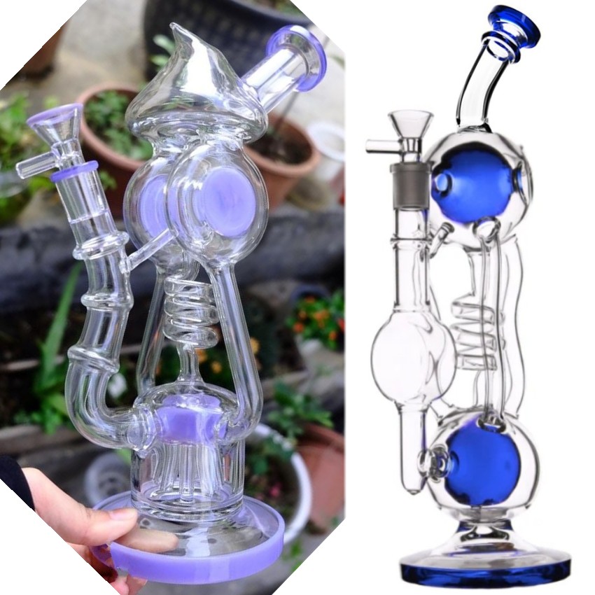 13inch Tall Straight Glass Hookahs egg Filter bent type Thick Solid Bongs Recycler Perc Water Pipe Bubbler for Smoking 14mm bowl