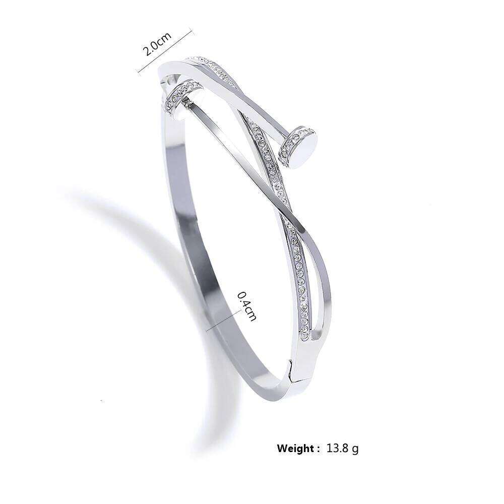 Yupsk 2 Pieces Classic Nail Head Open Bracelet Set For Women Shiny Zircon Inlaid Stainless Steel Bangles Jewelry Gift Z260123