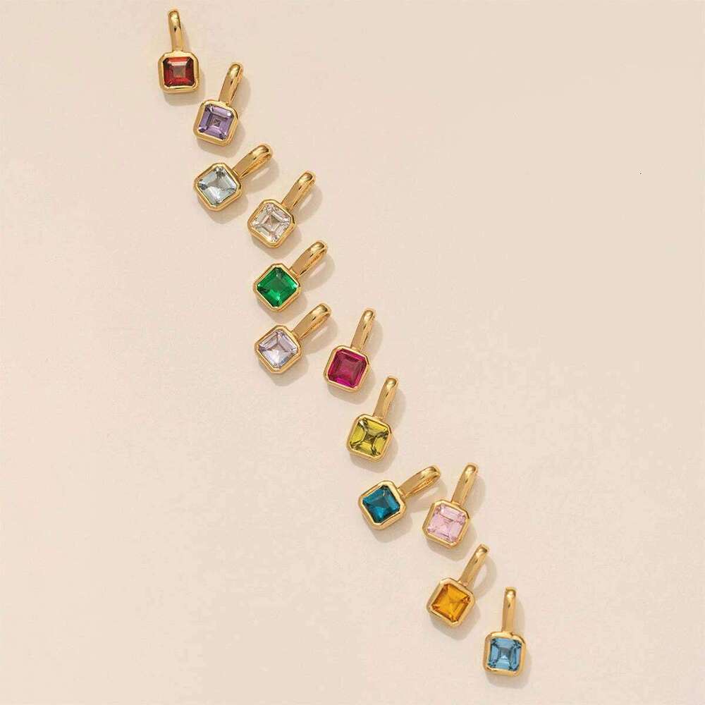 December DIY Accessories Necklace Women's Square Stone Colored Zirconia Pendant Collar Chain Z260123