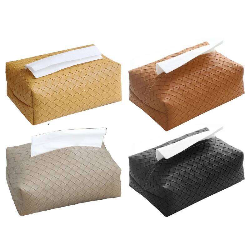 Woven pattern leather rectangular tissue box, suitable for home bedroom and living room table decoration, and also for placing tissues