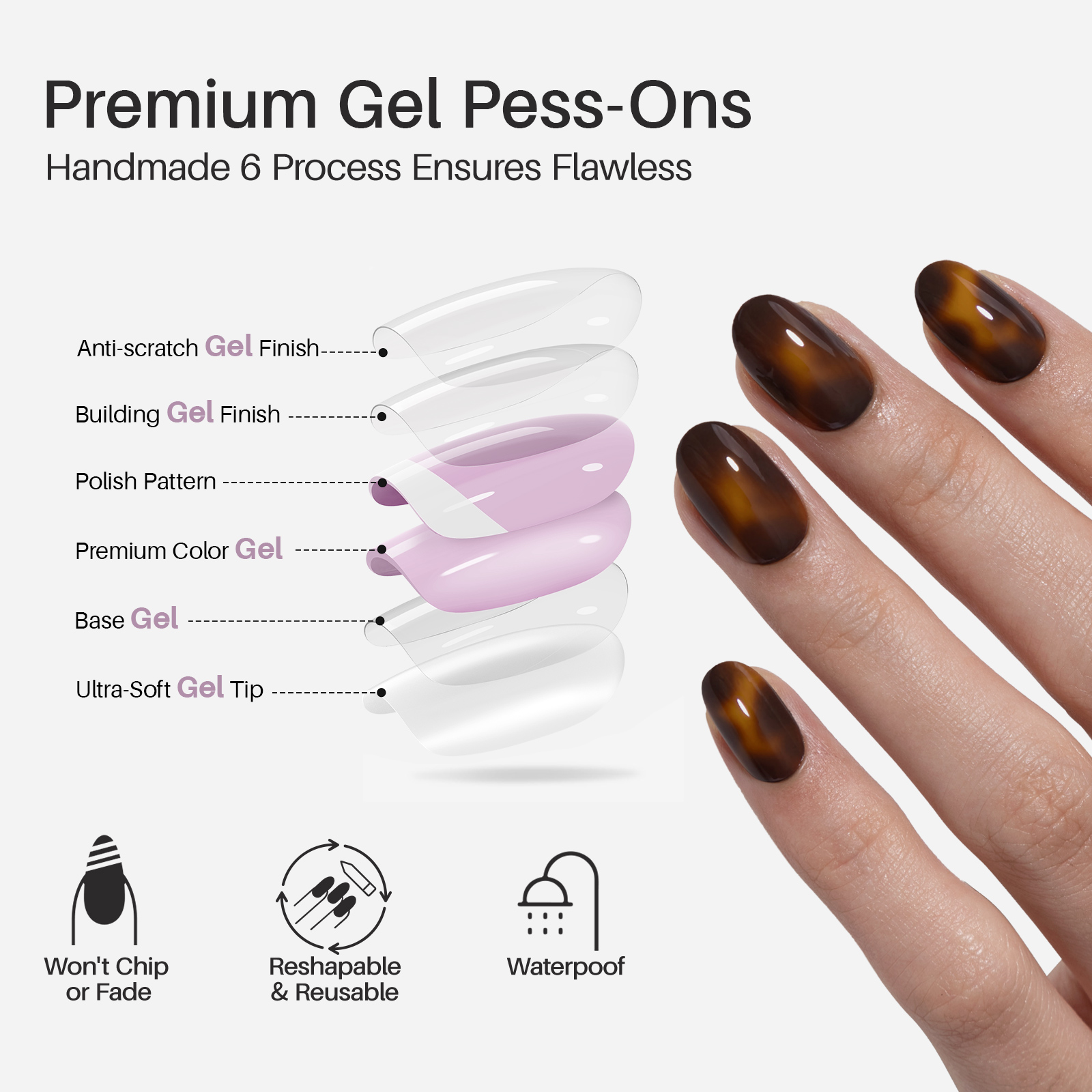 Tortoise Shell Brown Oval Nails Press on
