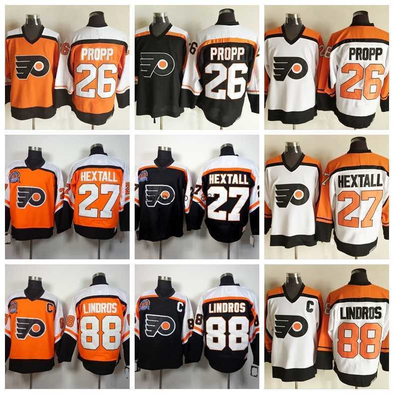 Top Quality Philadelphia Vintage 26 Brian Propp Orange 27 Ron Hextall White 88 Eric Lindros Black CCM Ice Hockey Flyer Jersey