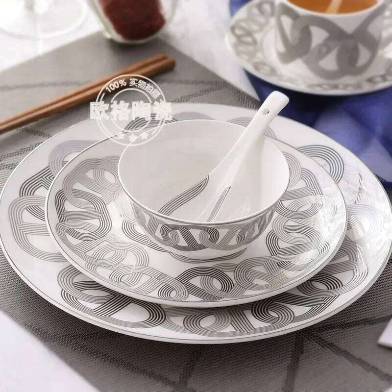 Elegant Bone China Tableware Set Western Food Plates Ceramic Cups Simple European Design for Daily Use Kitchen Dining Party Decorative Porcelain Dishw