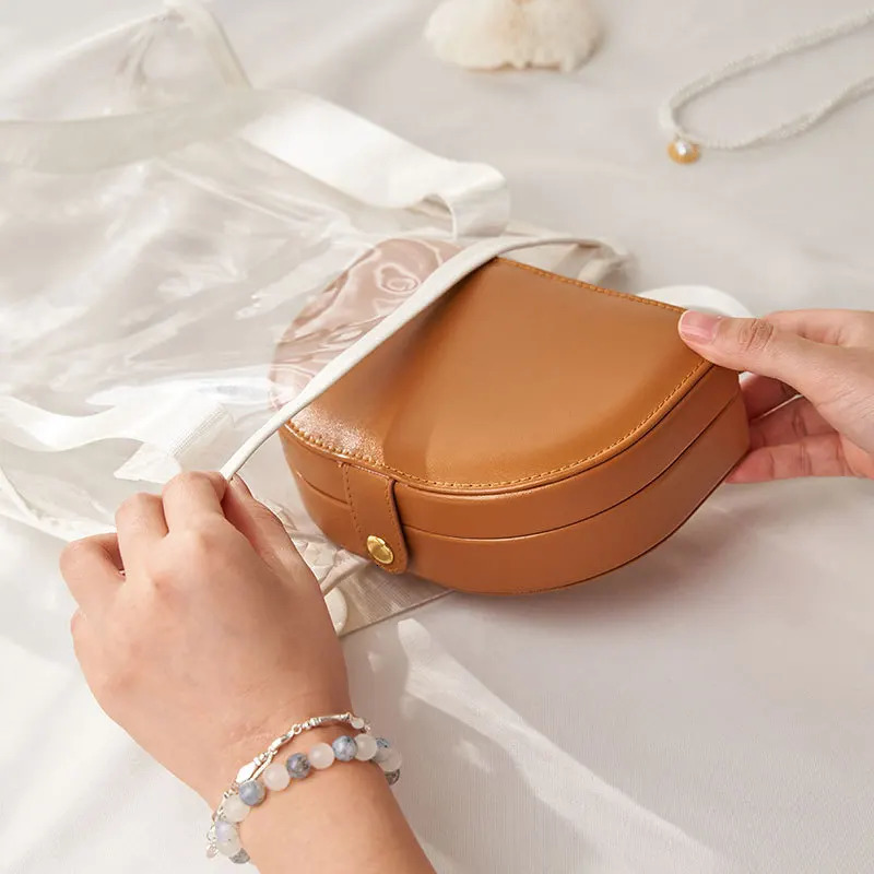 1pcs Single Layer Storage Box Ladies Travel Leather Jewelry Box Classic Black Pure White Fashion Brown Storage Box 260119