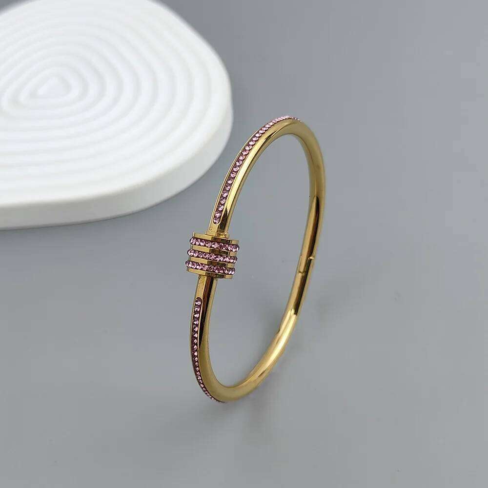 Cheap colorful rhinestone gold plated stainless steel slim waist bangle, Thanksgiving, Christmas and New Year gift Z260123