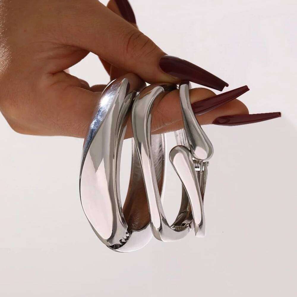 3pcs Chunky Smooth Water Drop Cuff Bracelets for Women Dainty 14k Gold Plated Big Stackable Spring Bangles Set Stack Jewelry Z260123