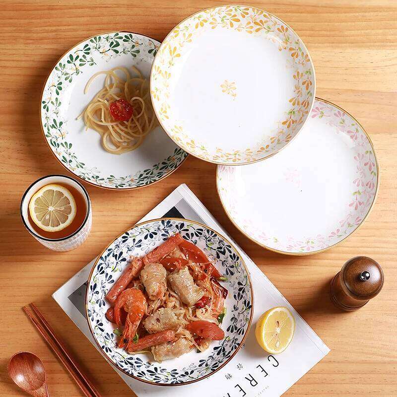 8in/20.2cm Floral Ceramic Plates - Cute Pasta/Salad/Dessert Plates, Kitchen Restaurant Tableware, Microwave & Dishwasher Safe