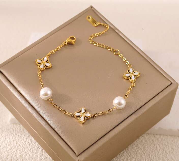 European and American New Style Four-Leaf Clover Stainless Steel 18K Plated Jewelry Colorful Zircon Bracelet