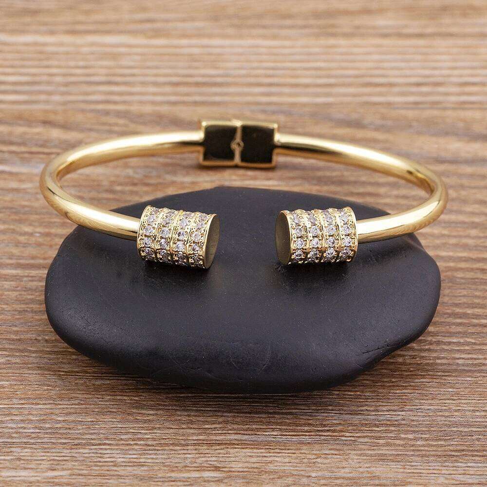 Nidin Fashion Female White Zircon Stone Bracelet Gold Plated Open Adjustable Bangle For Women Wedding Birthday Jewelry Gifts Z260123