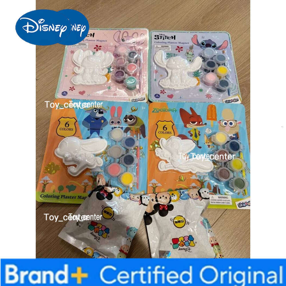 Disney Kids' Diy Doll Coloring Kit - Stitch & Zootopia Fridge Magnets Graffiti Plaster Painting H260123