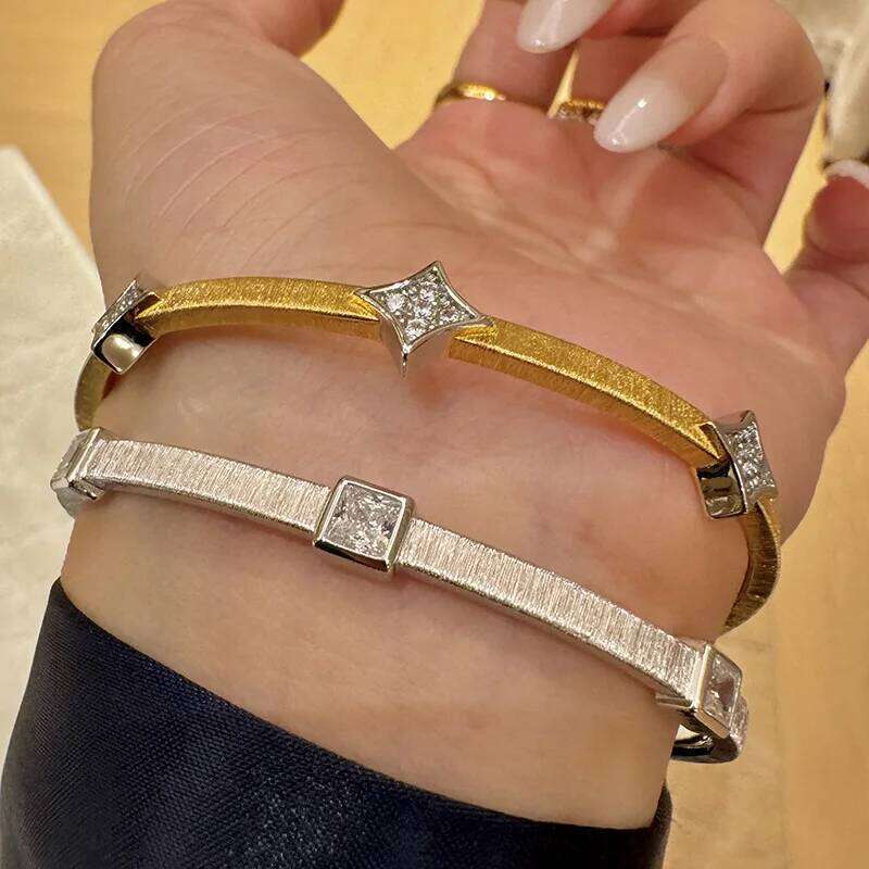 High quality fashion brushed square diamond bracelet for women silver 925 elegant luxury rhombus bangles banquet jewelry gift Z260123