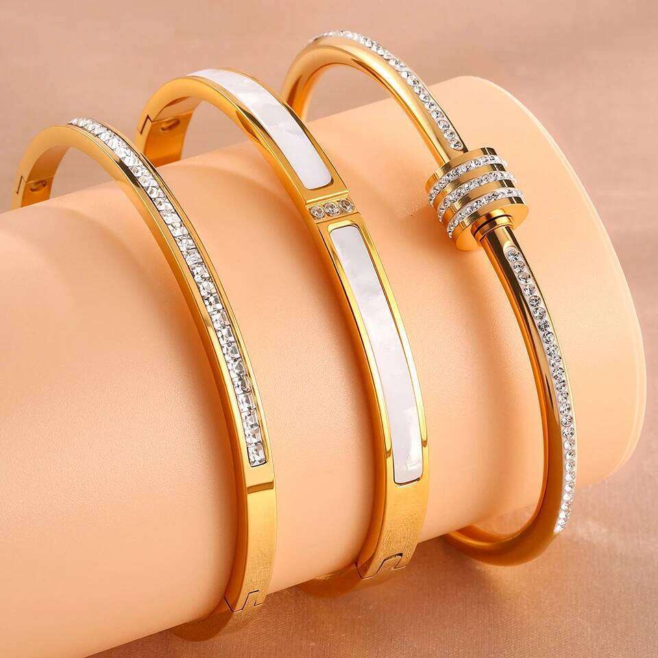 Fashion Zircon Inlaid Three Piece Set For Women Gold color Stainless Steel Bracelet Party Daily Jewelry Z260123