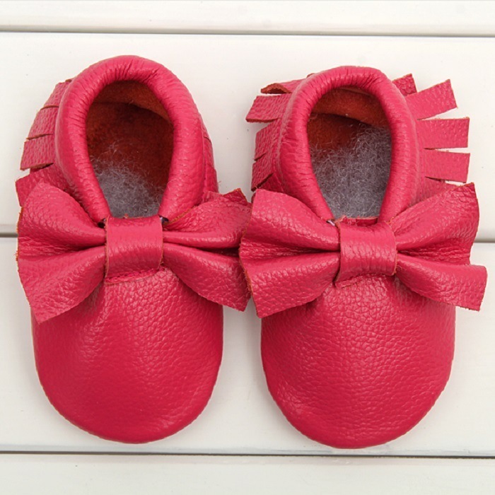 Bowknot Leather Baby Shoes born Boy Girl Multicolor Toddler Red Soft Sole Antislip First Walkers Infant Moccas 240313