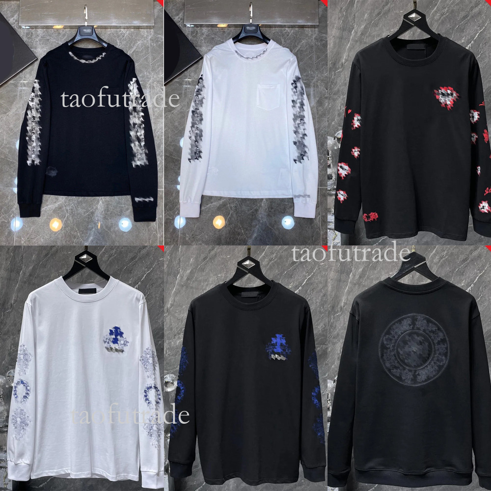 Crome Hart Fashion Men T Shirt Tshirt Mens Hip Hop Loose Long Sleeves Tees Classic Printed Pattern Design Mens Black White Shirts 246