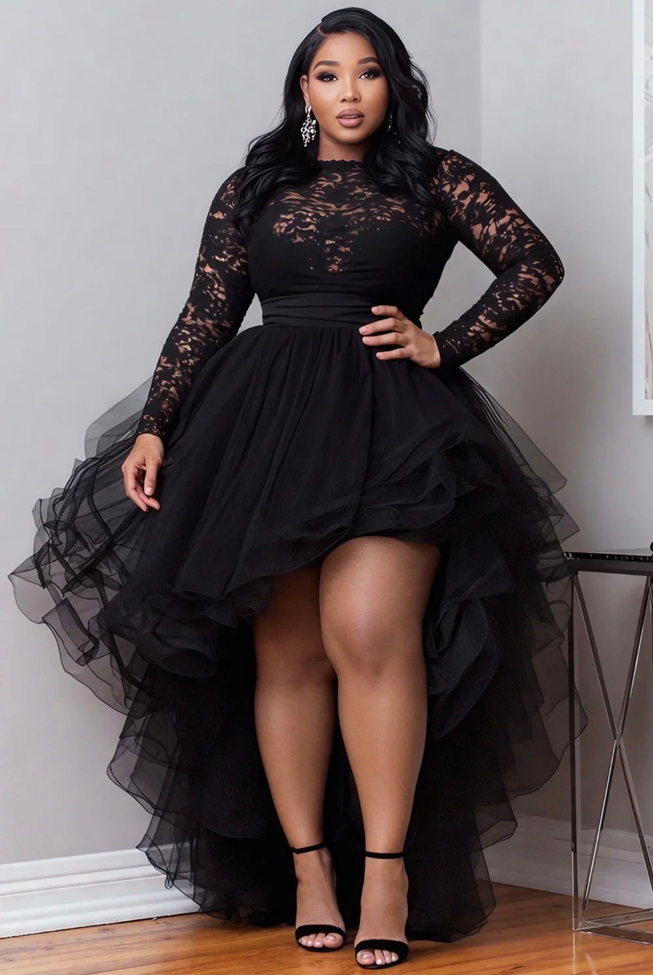 A Line Prom Dresses Lace Full Sleeves Hi Lo Tulle Evening Formal Party Second Birthday Engagement Reception Gowns Dress For Special Occasions 811 - view 6