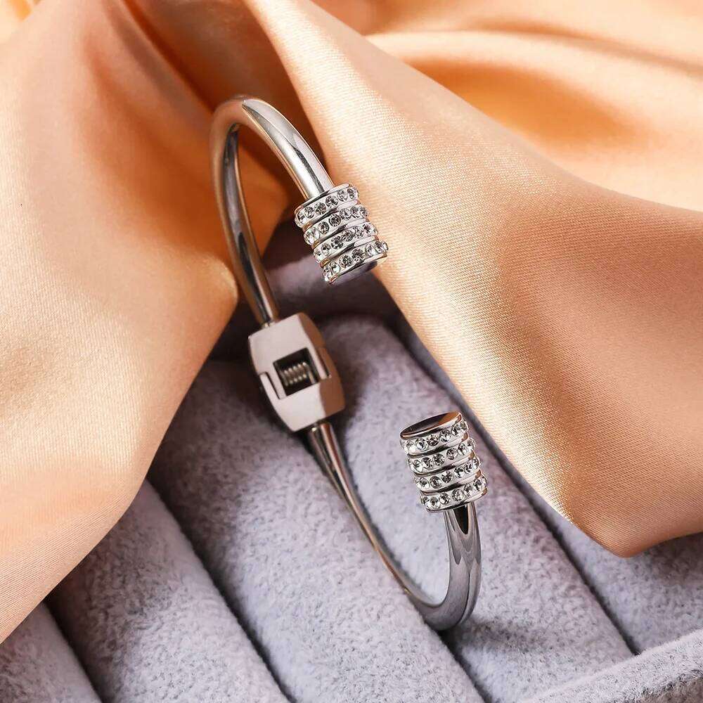 RAKOL Titanium Steel Inlaid With Zircon Bracelets Classic Korean Style Non Fading Open Bangles or Women Daily Wear Accessory Z260123