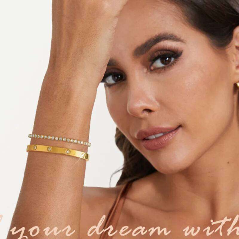 Gold Color Stainless Steel Bracelets for Women Tennis Bracelet Man Couple Matching Bangles Luxury Fashion Jewelry Accessories Z260123