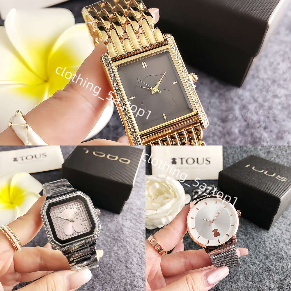 Designer TOUS moissanite Womens Watch Bear Pattern Quartz Wristwatch Stainless Steel Leather Strap Waterproof Elegant Daily Wear 051