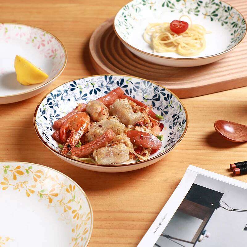 8in/20.2cm Floral Ceramic Plates - Cute Pasta/Salad/Dessert Plates, Kitchen Restaurant Tableware, Microwave & Dishwasher Safe