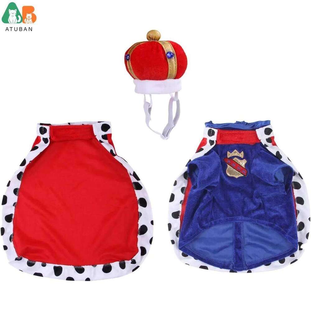 King Costume Prince Royal Cape Crown Velvet Lord Pet Outfits Clothes For Cat Dog Cosplay Party Holiday Funny Dress Up