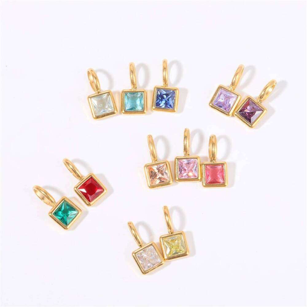 December DIY Accessories Necklace Women's Square Stone Colored Zirconia Pendant Collar Chain Z260123