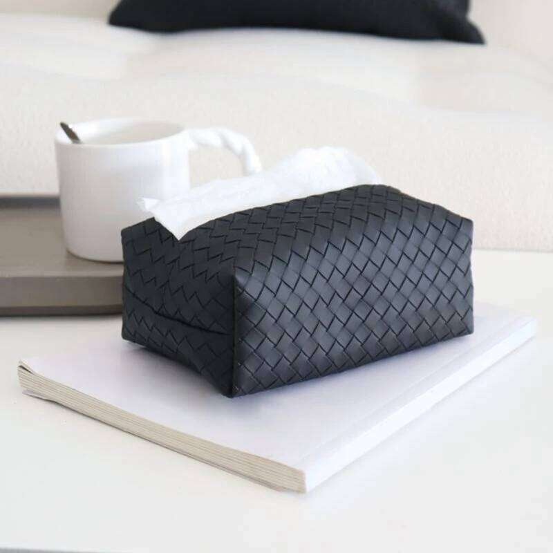 Woven pattern leather rectangular tissue box, suitable for home bedroom and living room table decoration, and also for placing tissues