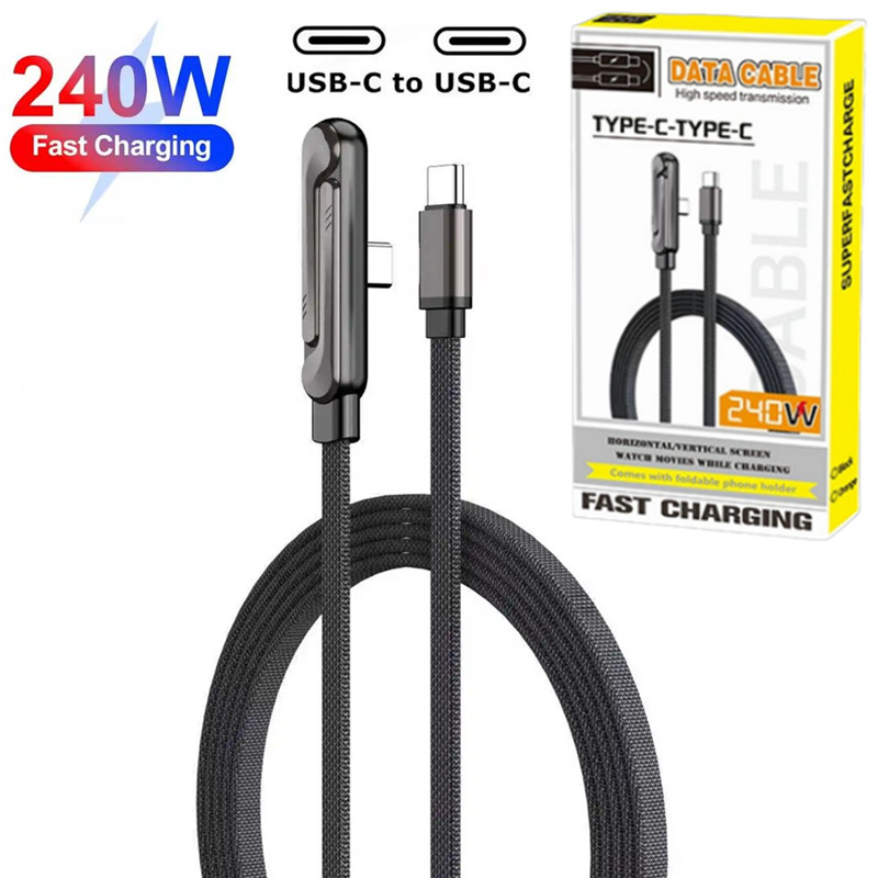 1.5M/4.9FT 240W USB C Fast Charging Cable 2 in1 Braided Flat Foldable Bracket Data Cable Desktop Holder Phone Stand Charger Cord For Iphone 17 16 Pro Max Samsung S26 S25